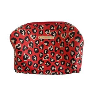 Stella & Dot Wild Hearts Red Leopard Print Travel Clutch Makeup Bag